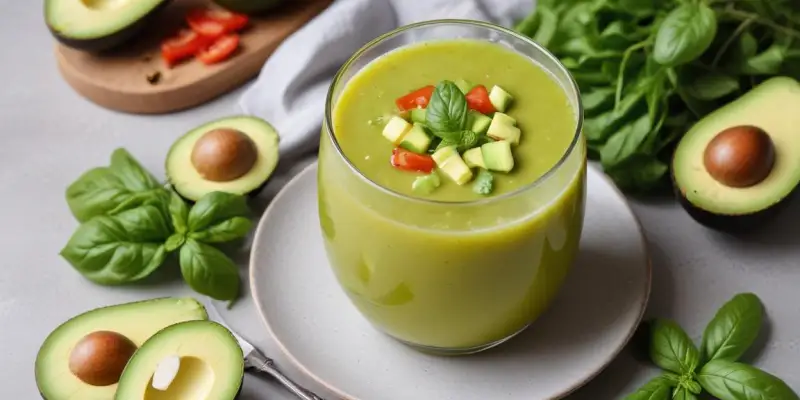 Gaspacho de concombre, avocat et basilic