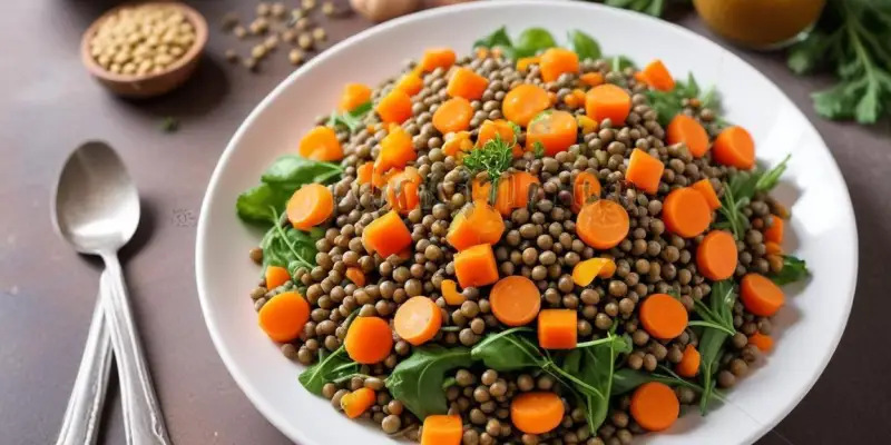 Salade de lentilles, carottes râpées et vinaigrette légère