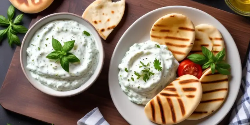 Tzatziki maison et pain pita grillé