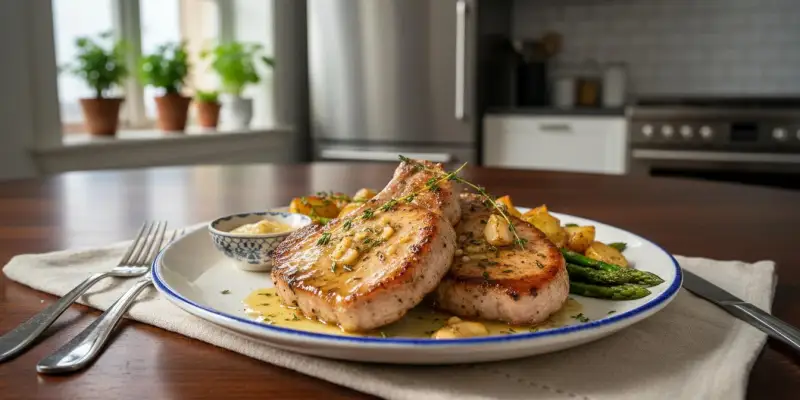 Côtes de porc au beurre d'ail et au thym