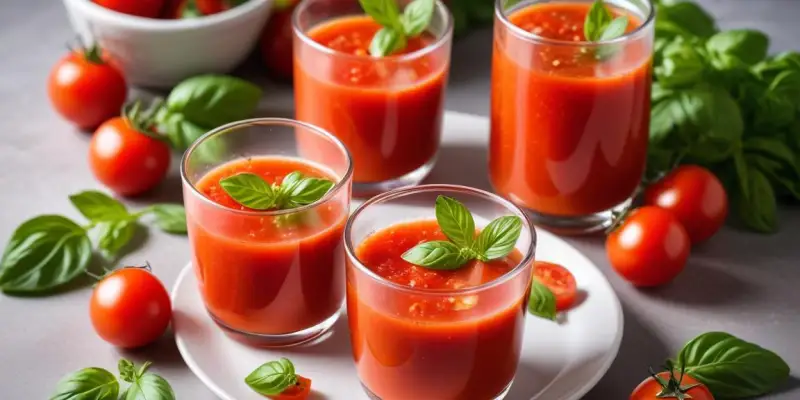 Verrines de Gaspacho Tomate et Basilic