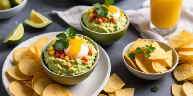 Verrines Guacamole, Oeuf Mimosa et Chips de Maïs
