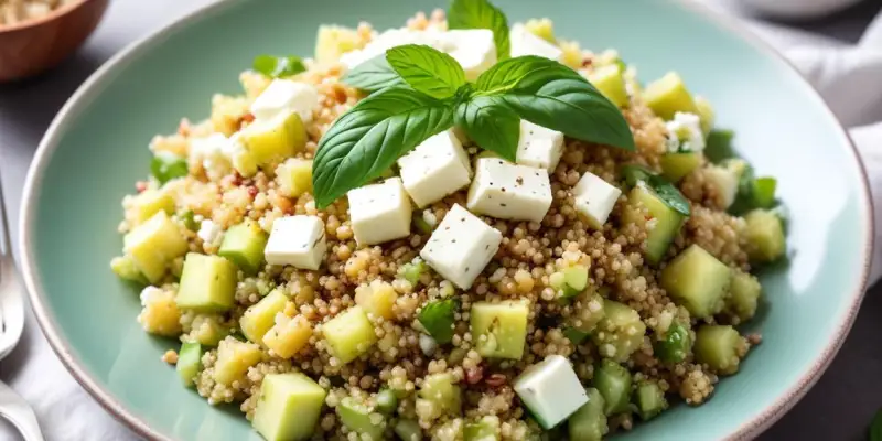 Salade de Quinoa Rafraîchissante au Concombre, Feta et Menthe