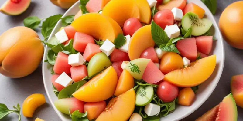 Salade estivale de pêches, abricots et melon