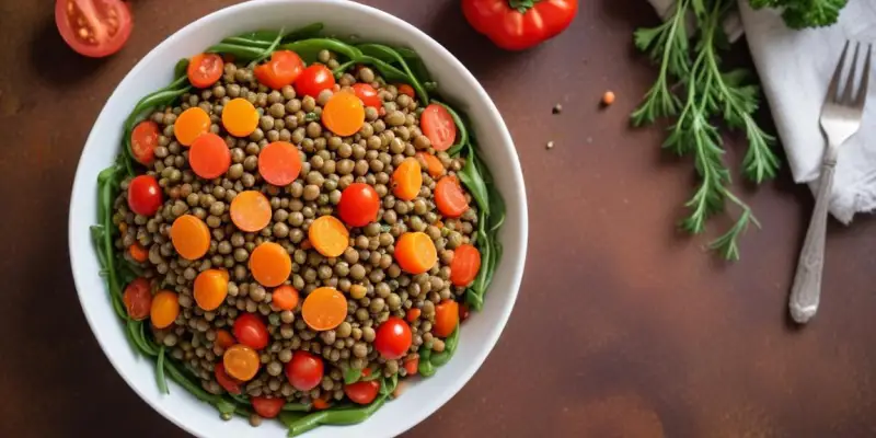 Salade tiède de lentilles corail et légumes d'automne rôtis