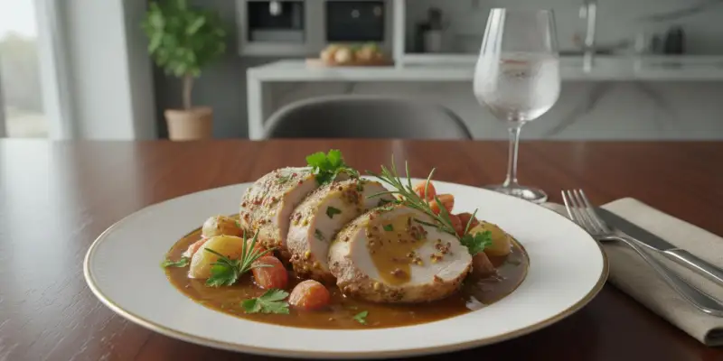 Rôti de dinde à la moutarde et fond de veau au Cookeo (congelé)