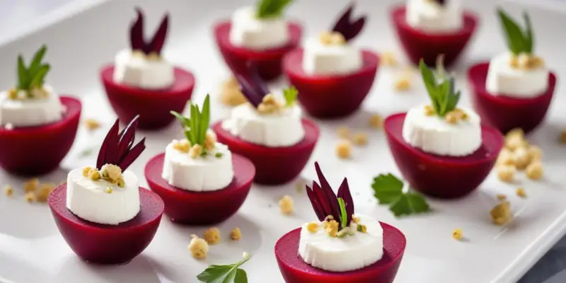 Amuse-bouche de betteraves marinées et chèvre frais
