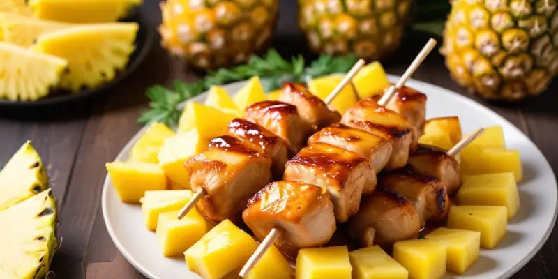 Brochettes de poulet et ananas caramélisé