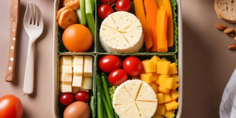 Bento Énergisant : Œufs Durs, Légumes Croquants et Fromage