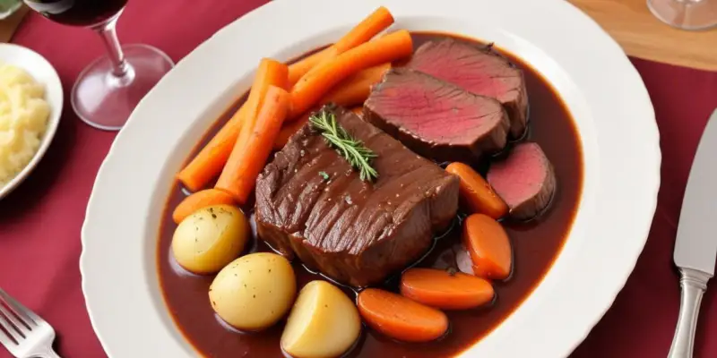 Boeuf braisé au vin rouge et purée de céleri-rave