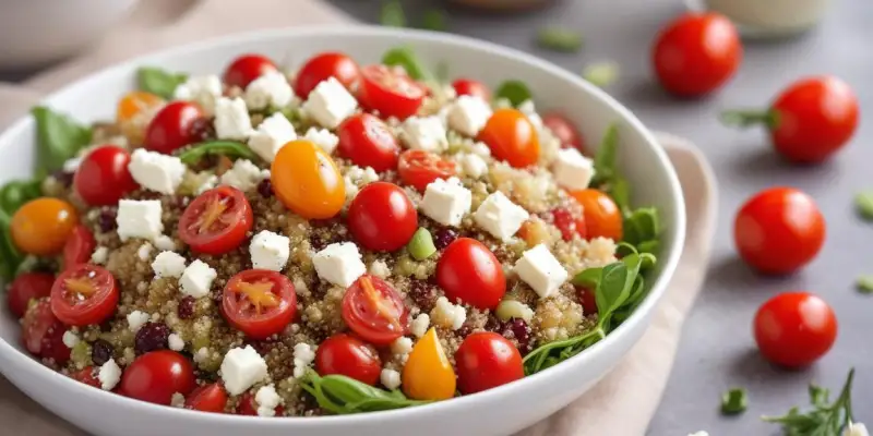 Salade de quinoa, fèves, tomates cerises et feta