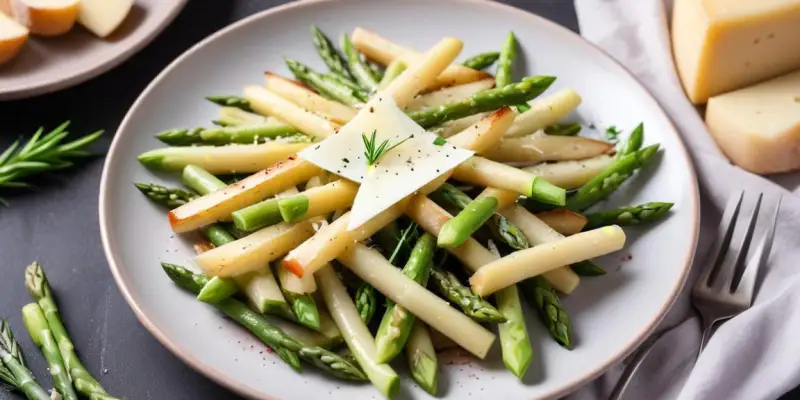 Salade printanière d'asperges, œuf mollet et parmesan