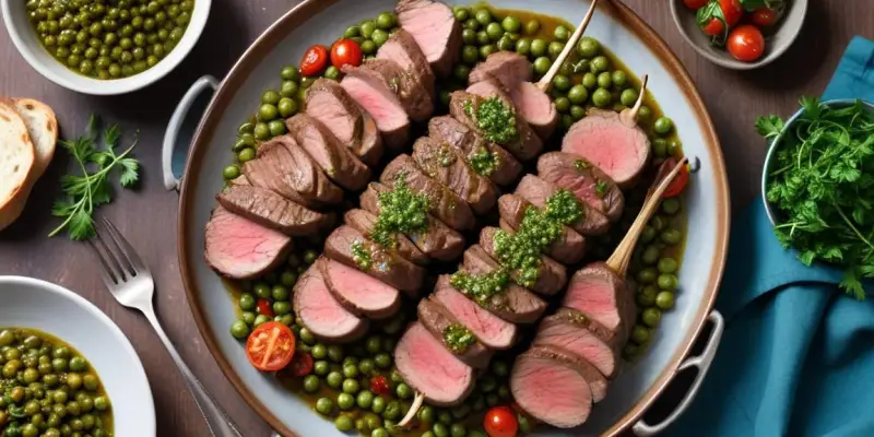 Côtelettes d'agneau grillées à la chimichurri avec petits pois printaniers