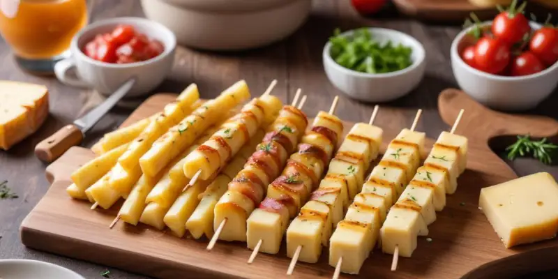 Brochettes de fromage à raclette et pommes de terre