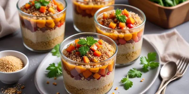 Verrines de Quinoa, Légumes Croquants et Vinaigrette au Sésame