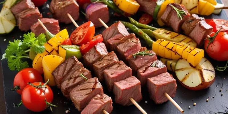 Brochettes de Bœuf Marinées et Légumes Grillés