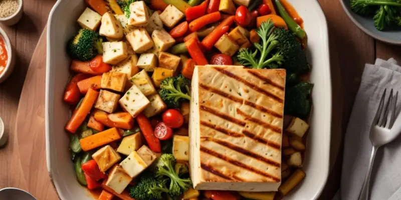 Cassolette de légumes de saison avec tofu grillé