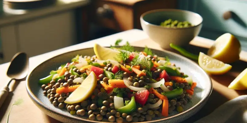 Salade de lentilles aux légumes d'hiver et vinaigrette au citron