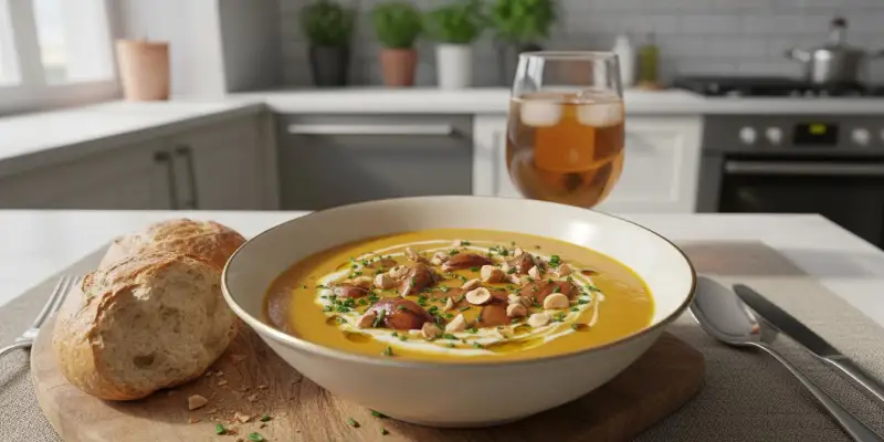 Velouté de Potiron aux Châtaignes et Éclats de Noisettes