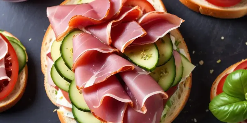 Sandwich gourmand au jambon de pays et cornichons