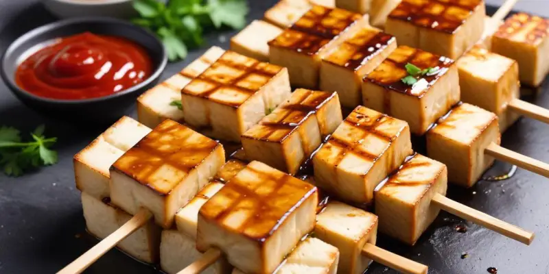Brochettes de tofu mariné à la sauce soja