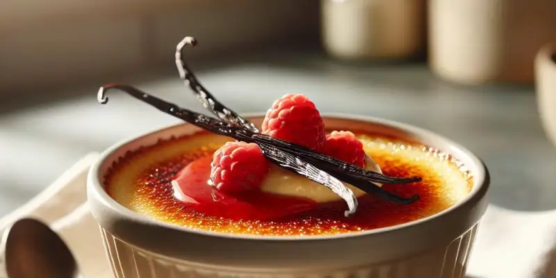 Crème brûlée à la vanille de Madagascar et coulis de fruits rouges