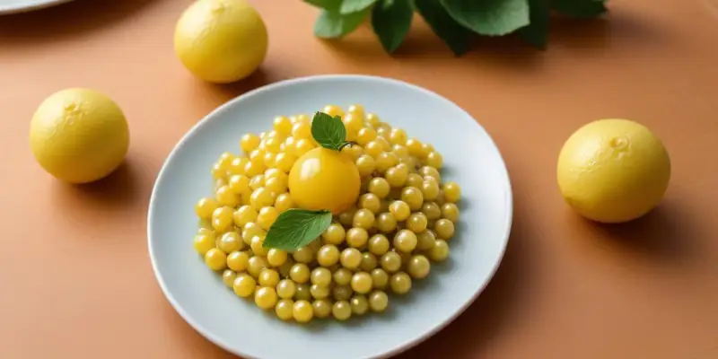 Sphères Écarlates aux Perles de Yuzu et Écume de Basilic