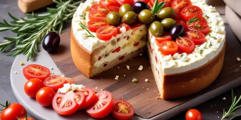 Cake salé aux olives, feta et tomates séchées