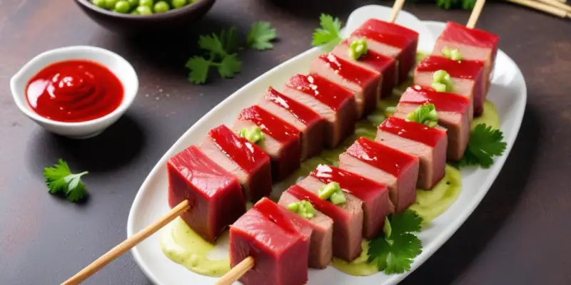 Brochettes de Thon Rouge Mariné Sauce Soja et Wasabi