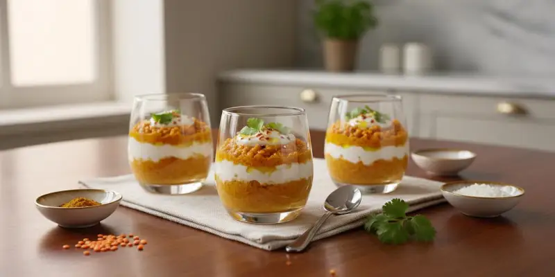 Verrines de Lentilles Corail au Curry et Crème de Coco