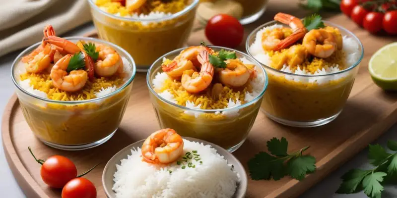 Verrines Exotiques aux Crevettes, Curry et Riz Basmati
