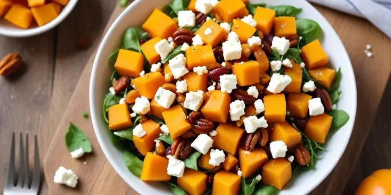 Salade tiède de butternut, feta et noix