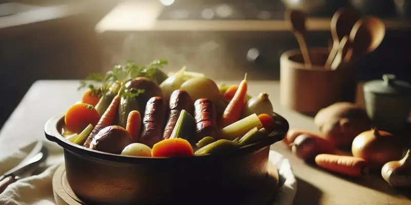 Pot-au-feu de légumes racines et saucisses de campagne