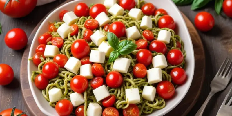 Salade de Pâtes au Pesto, Tomates Cerises et Mozzarella (à emporter)