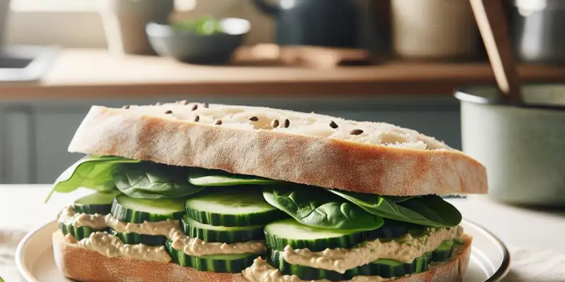 Sandwich Complet au Houmous, Concombre et Épinards