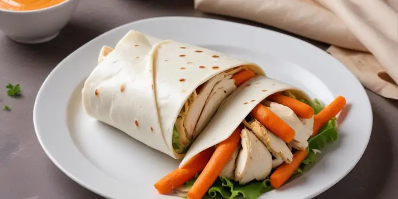 Wrap au poulet rôti, carottes râpées et sauce au yaourt