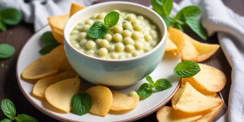 Crème de petits pois à la menthe et chips de parmesan