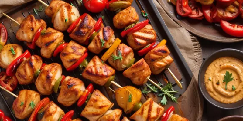 Brochettes de poulet aux épices cajun et poivrons grillés