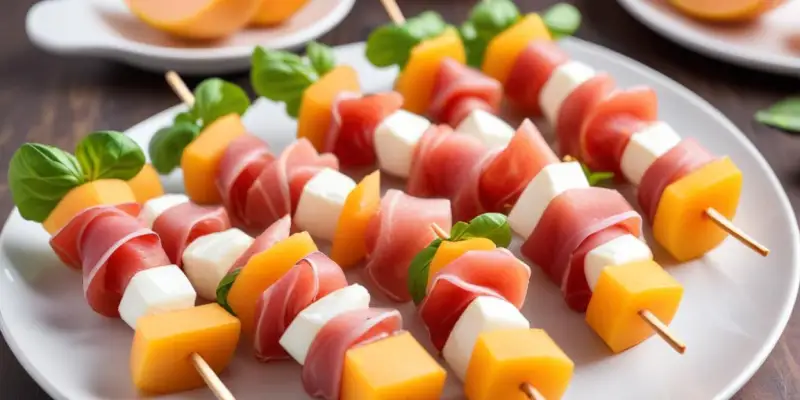 Mini Brochettes Melon, Jambon Cru et Mozzarella