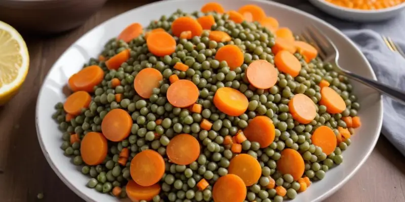 Salade de lentilles, carottes râpées et vinaigrette citronnée