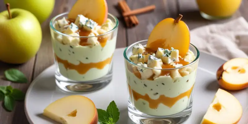Verrine de roquefort, pomme verte et caramel balsamique