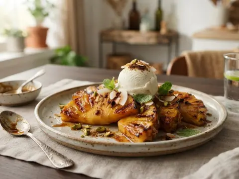 Ananas rôti au sucre complet et épices douces au barbecue