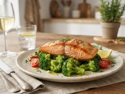 Filet de saumon et brocolis vapeur