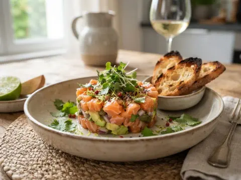 Tartare de saumon et avocat à la coriandre fraîche et citron vert