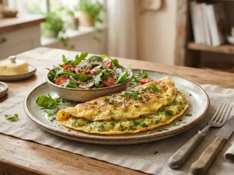 Omelette aux herbes et salade verte