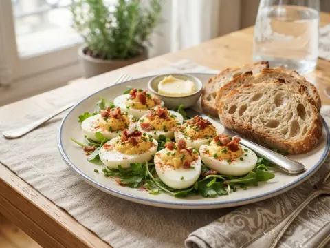 Oeufs mimosa et pain de campagne