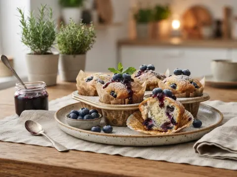 Muffins moelleux au skyr et aux myrtilles fraîches