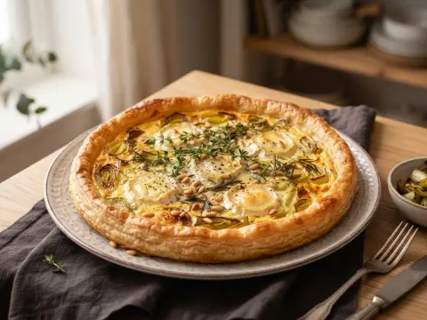 Tarte aux poireaux et chèvre