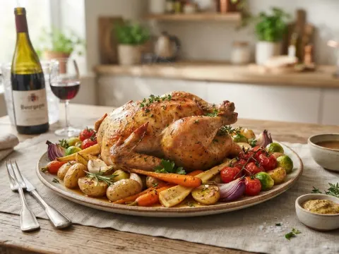 Poulet rôti et ses légumes de saison