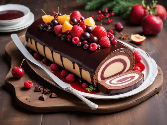 Bûche de Noël glacée aux fruits rouges et chocolat